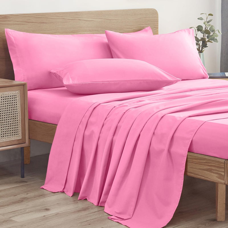 Ersmak Full Size Sheets Set 4 Piece Super Soft Brushed Microfiber Bed Sheets with 16 Inch Deep Pocket Egyptian Quality Luxury Bedding Set  Pink