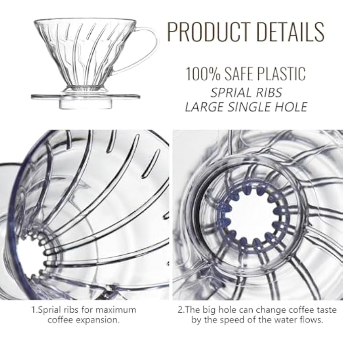 HASTHIP V60 Plastic Coffee DripperHeat Resistant Pour Over Cone With HandleReusable Resin Coffee Filter Fits 14 Cup Manual PourOver Maker For Home Cafe Slow Brewing Alternative To Ceramic Dripper - Image 4