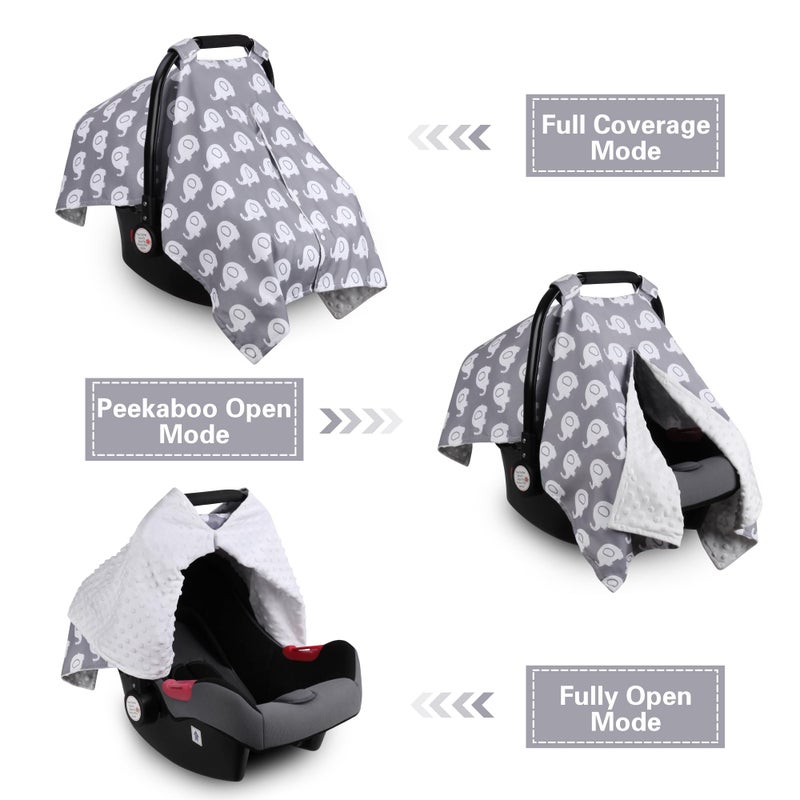 Rquite Car Seat Cover Baby, Carseat Covers for Boy Girl, Minky Infant Car Seat Cover Winter, Peekaboo Opening Car Seat Canopy, Multiuse Baby Carrier, Stroller, Nursing Cover, Minky Blanket, Elephant - Image 2
