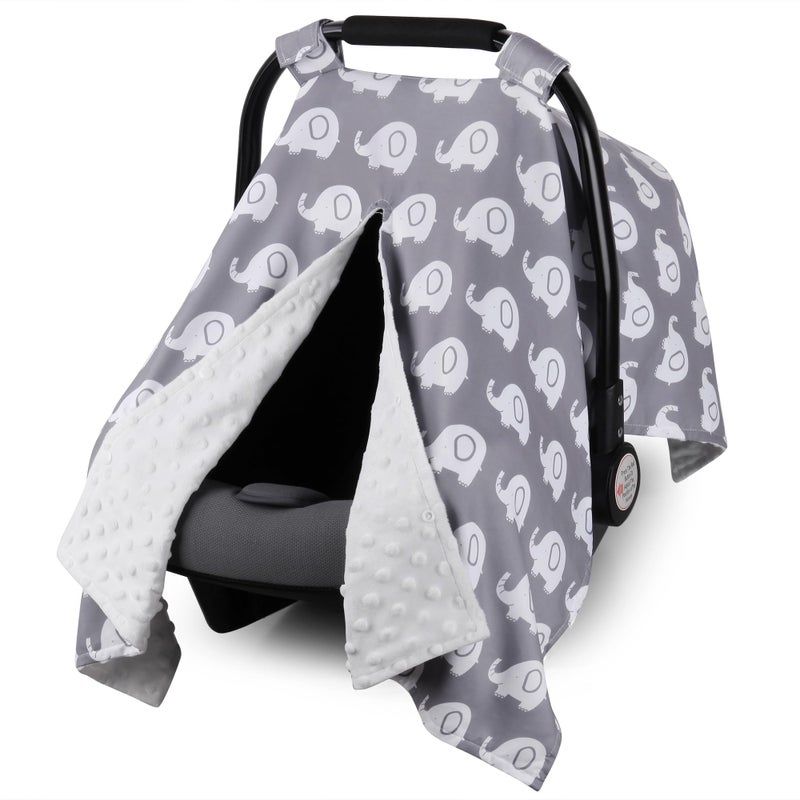 Rquite Car Seat Cover Baby, Carseat Covers for Boy Girl, Minky Infant Car Seat Cover Winter, Peekaboo Opening Car Seat Canopy, Multiuse Baby Carrier, Stroller, Nursing Cover, Minky Blanket, Elephant - Image 1