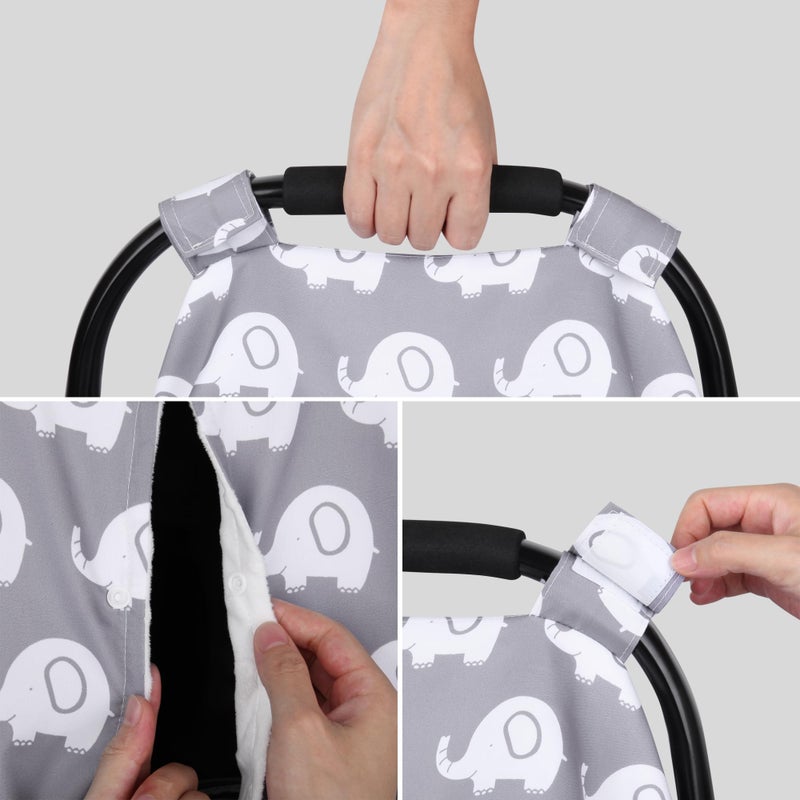 Rquite Car Seat Cover Baby, Carseat Covers for Boy Girl, Minky Infant Car Seat Cover Winter, Peekaboo Opening Car Seat Canopy, Multiuse Baby Carrier, Stroller, Nursing Cover, Minky Blanket, Elephant - Image 4