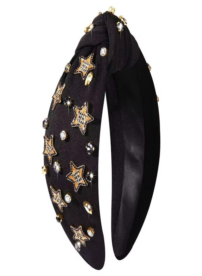 PHALIN New Year Headband for Women New Year’s Eve Headband Accessories Top Hat Clock Star Knotted Headbands Jeweled Rhinestone Pearl Top Knot Headbands Party Favors Gifts (Pattern A) - Image 2