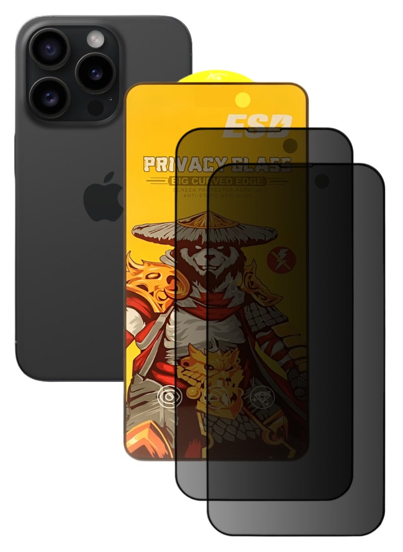 ESD 2 Pieces Tempered Dustproof Privacy Glass Screen Protector Compatible For iPhone 15 Pro - Image 1