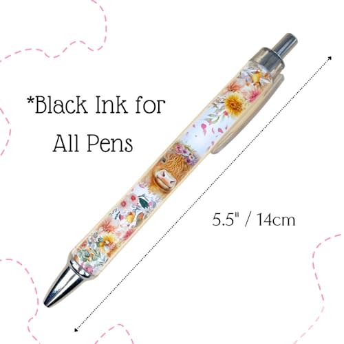 YJ PREMIUMS 6PC Highland Cow Pens Set | Cow Print Pen Kawaii Cute Supplies Accessories Items Stationary for School Home Office Desk Planner Pencils Decor Things Themed Lover Gifts Gift for her - Image 3