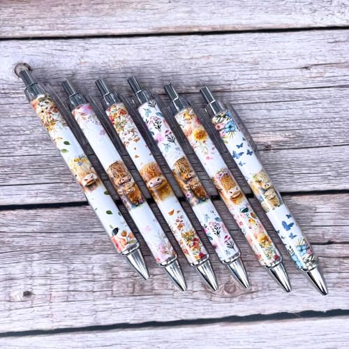 YJ PREMIUMS 6PC Highland Cow Pens Set | Cow Print Pen Kawaii Cute Supplies Accessories Items Stationary for School Home Office Desk Planner Pencils Decor Things Themed Lover Gifts Gift for her - Image 5