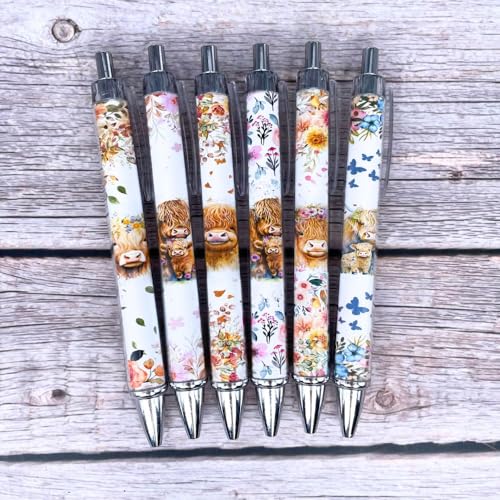 YJ PREMIUMS 6PC Highland Cow Pens Set | Cow Print Pen Kawaii Cute Supplies Accessories Items Stationary for School Home Office Desk Planner Pencils Decor Things Themed Lover Gifts Gift for her - Image 4