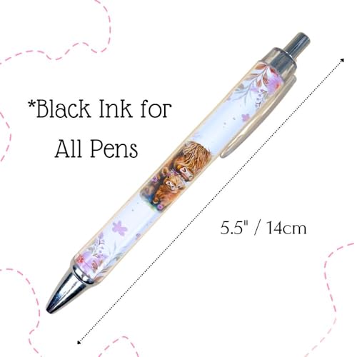 YJ PREMIUMS 6PC Highland Cow Pens Set | Cow Print Pen Kawaii Cute Supplies Accessories Items Stationary for School Home Office Desk Planner Pencils Decor Things Themed Lover Gifts Gift for her - Image 2