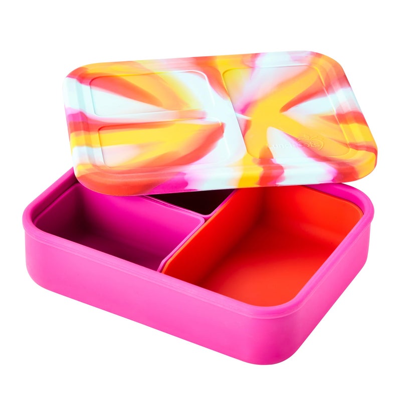 LunchBots Build -a- Bento Lunch Box, Silicone Bento Box for Kids, Multi-Compartment Lunch Container, Oven & Dishwasher Safe, BPA Free, 32 oz - Tie Dye Pink - Image 2
