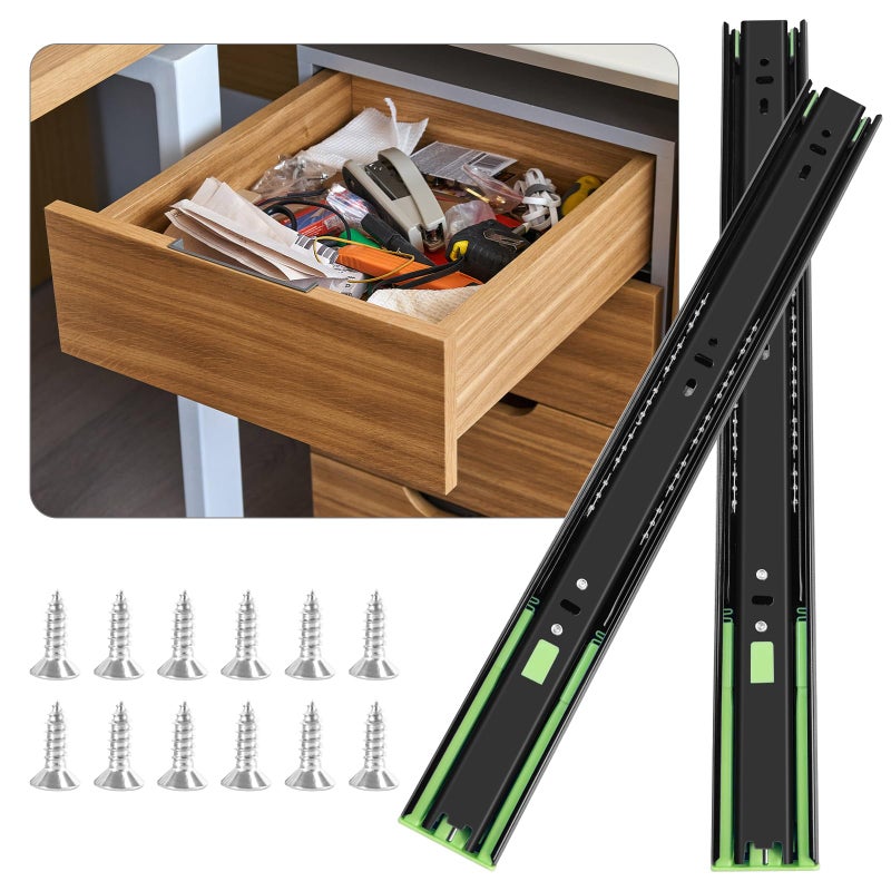 FCOUMY 14 Inch Soft Close Drawer Slides 6 Pairs Ball Bearing Full Extension Cabinet Drawer Slides 3 Fold, Side Mount, 100 Lb Capacity Heavy Duty Drawer Slide 14"" Black - Image 1