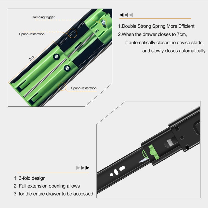 FCOUMY 14 Inch Soft Close Drawer Slides 6 Pairs Ball Bearing Full Extension Cabinet Drawer Slides 3 Fold, Side Mount, 100 Lb Capacity Heavy Duty Drawer Slide 14"" Black - Image 4