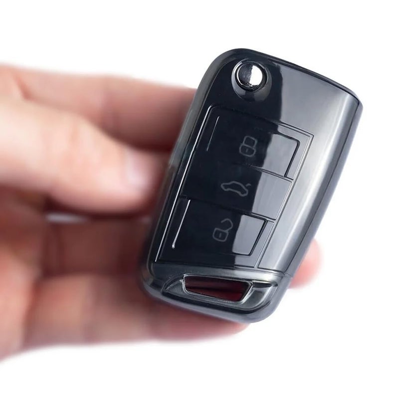 JVCV ® Soft TPU Transparent Cover Compatible with Skoda Kushaq Kylaq Slavia Taigun Tiguan Virtus Octavia Kodiaq Superb Folding Key (with Keychain - Style B) - Image 3