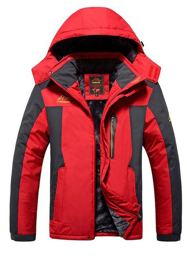 Loquat Men's Thicken Jacket Warm Winter Waterproof Windbreaker Detachable Hood Coat Red/Black  - Image 1