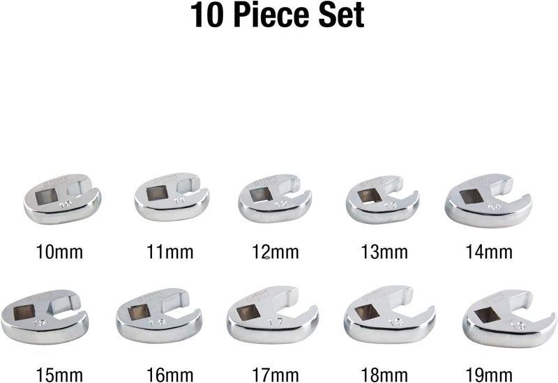SUNEX TOOLS 9710M 3/8-Inch Drive Metric Crowfoot Flare Nut Wrench Set, 10-Piece (Sizes 10-19) - Image 2