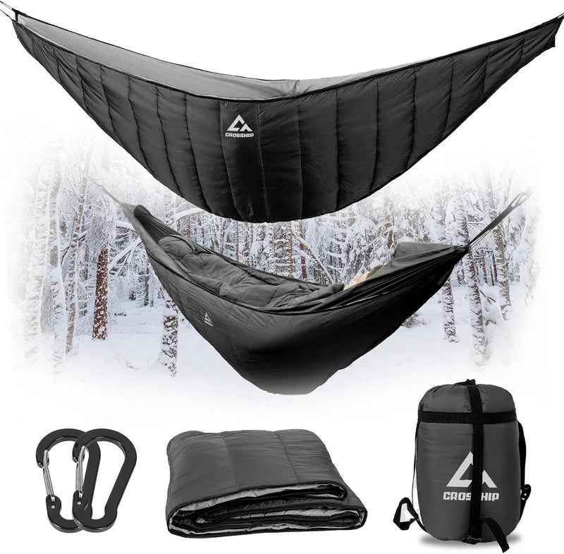 CROSSHIP Hammock Underquilt for Camping Hammock - Black - Full Length Camping Quilt for Lightweight Soft Warm 3-4 Seasons 41-68°F, for Hiking Backpacking Traveling Beach (Hold Up to 500lbs) - Image 1