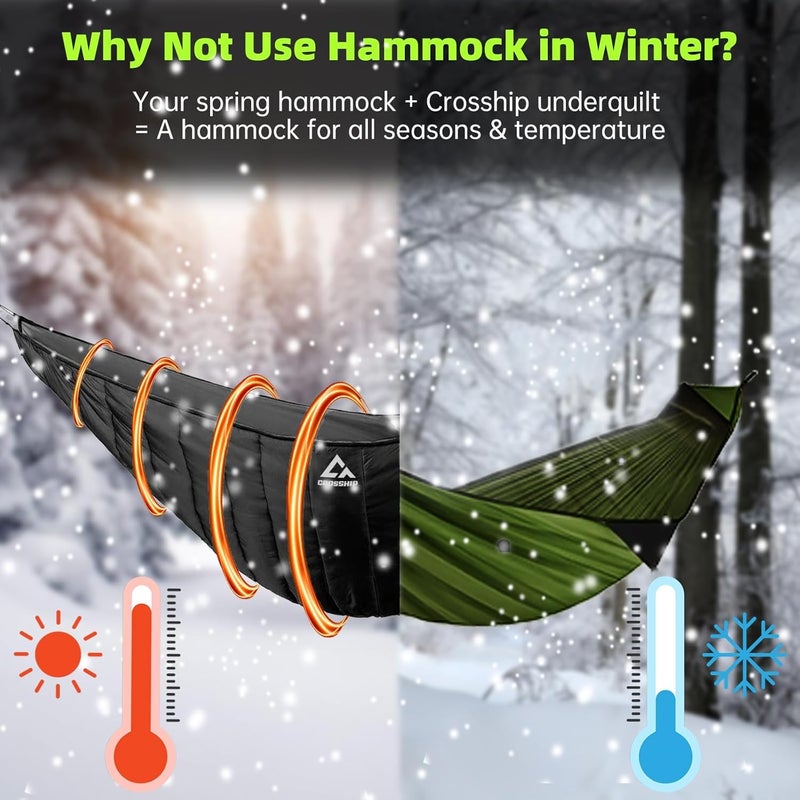 CROSSHIP Hammock Underquilt for Camping Hammock - Black - Full Length Camping Quilt for Lightweight Soft Warm 3-4 Seasons 41-68°F, for Hiking Backpacking Traveling Beach (Hold Up to 500lbs) - Image 5
