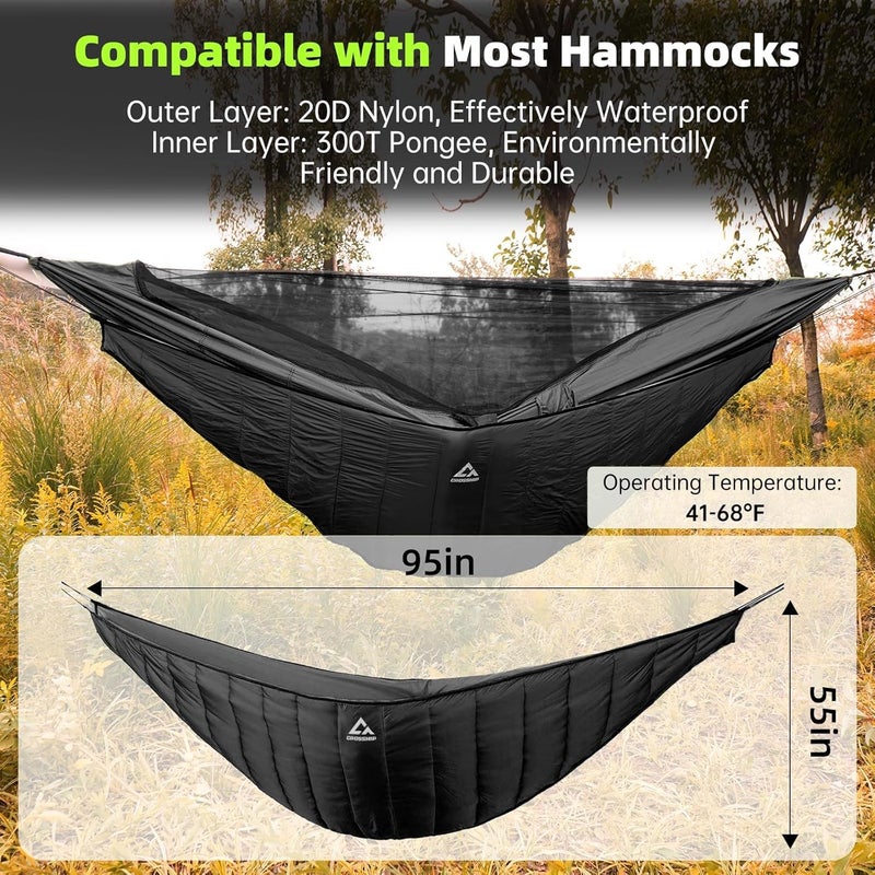 CROSSHIP Hammock Underquilt for Camping Hammock - Black - Full Length Camping Quilt for Lightweight Soft Warm 3-4 Seasons 41-68°F, for Hiking Backpacking Traveling Beach (Hold Up to 500lbs) - Image 4