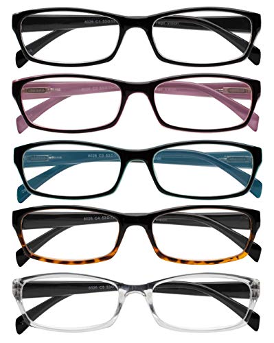 Yogo Vision Reading Glasses 5 Pairs Fashion Ladies Quality Designed Spring Hinge Readers for Women Set of Black Clear, Red Pink, Blue Light Blue, Havana Black, Transparent Black 1.75 - Image 2