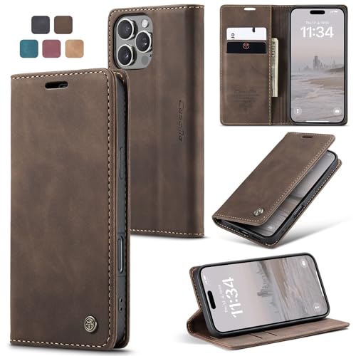 Cracedily for iPhone 16 Pro Max Case, Flip Wallet Leather Case with Card Holder Magnetic Closure Shockproof Kickstand Protective Phone Cases Cover for iPhone 16 Pro Max, Coffee - Image 1