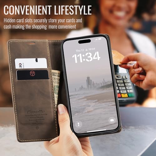 Cracedily for iPhone 16 Pro Max Case, Flip Wallet Leather Case with Card Holder Magnetic Closure Shockproof Kickstand Protective Phone Cases Cover for iPhone 16 Pro Max, Coffee - Image 4