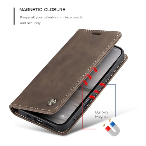 Cracedily for iPhone 16 Pro Max Case, Flip Wallet Leather Case with Card Holder Magnetic Closure Shockproof Kickstand Protective Phone Cases Cover for iPhone 16 Pro Max, Coffee - Image 3