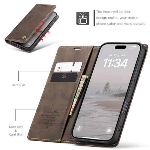 Cracedily for iPhone 16 Pro Max Case, Flip Wallet Leather Case with Card Holder Magnetic Closure Shockproof Kickstand Protective Phone Cases Cover for iPhone 16 Pro Max, Coffee - Image 2