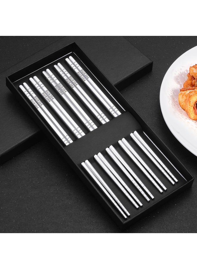 Six-ring Stainless Steel Chopsticks 304 Non-slip High Temperature Hotel Restaurant Laser Household Chinese Chopsticks Set Wholesale-Color:23cm Bare Body 5 Double Card Paper  - Image 4