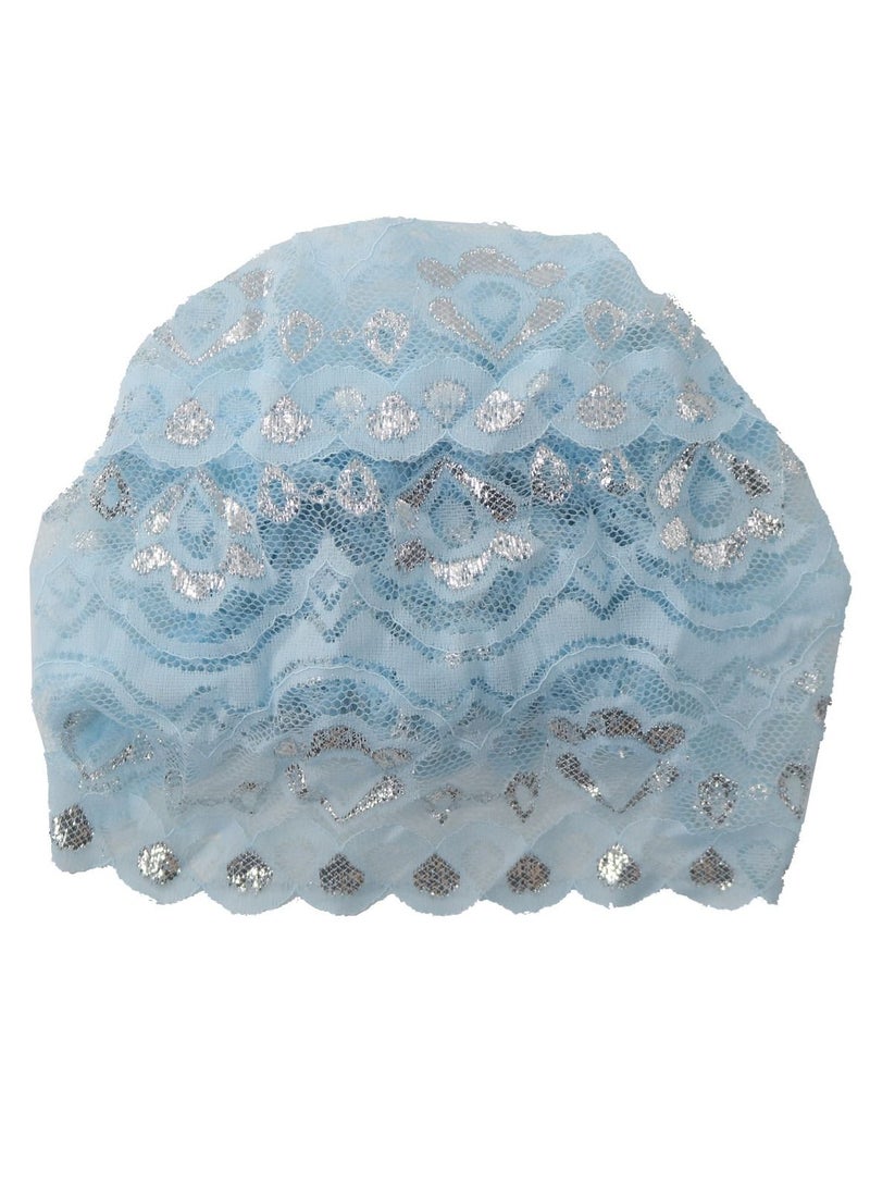 Loquat Women's Shiny Lace Hijab Inner Cap Sky Blue  - Image 2