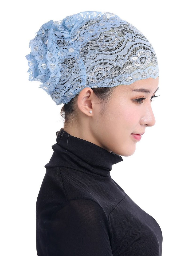 Loquat Women's Shiny Lace Hijab Inner Cap Sky Blue  - Image 1