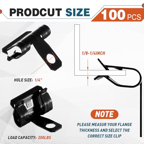 Hicarer 100 Pcs HammerOn Flange Clip Side Mount 1814 Inch Beam Clamp with Hole Cable Clip for Flanges Spring Steel - Image 3