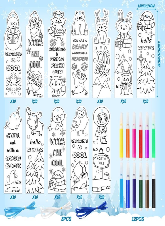 ANGOLIO Winter Color Your Own Bookmarks - 135P Winter Polar Animals Coloring Bookmarks DIY Coloring Blank Bookmark with Polar Bear Arctic Fox Arctic Rabbit for Classroom Goodie Bag Party Favor - Image 2