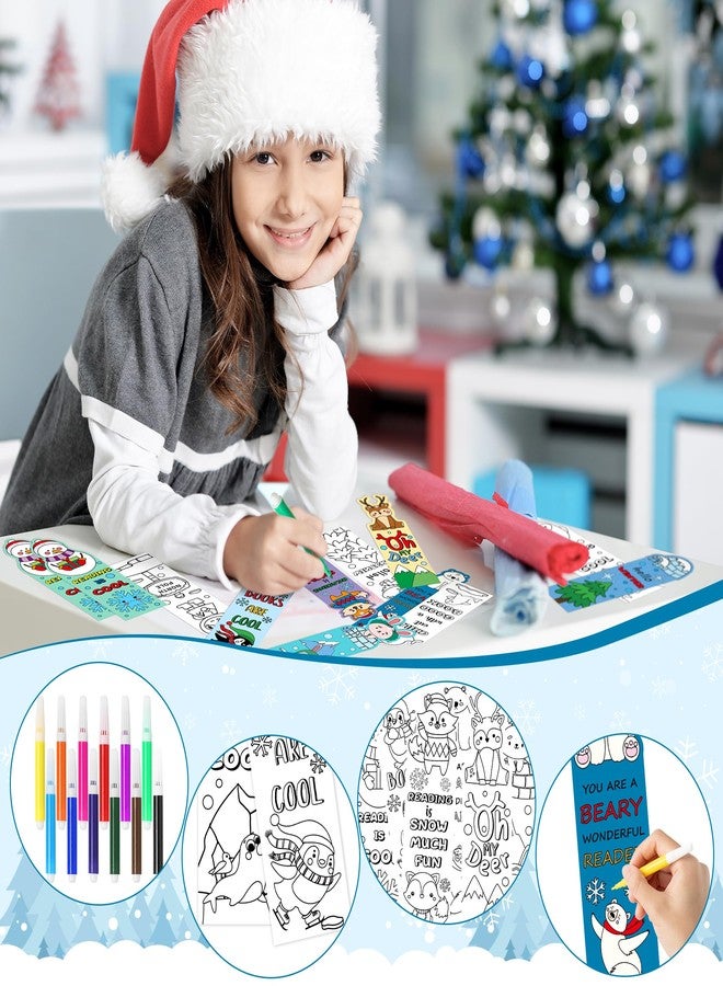 ANGOLIO Winter Color Your Own Bookmarks - 135P Winter Polar Animals Coloring Bookmarks DIY Coloring Blank Bookmark with Polar Bear Arctic Fox Arctic Rabbit for Classroom Goodie Bag Party Favor - Image 3