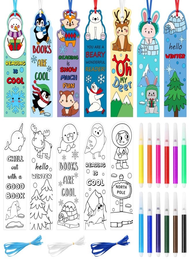 ANGOLIO Winter Color Your Own Bookmarks - 135P Winter Polar Animals Coloring Bookmarks DIY Coloring Blank Bookmark with Polar Bear Arctic Fox Arctic Rabbit for Classroom Goodie Bag Party Favor - Image 1