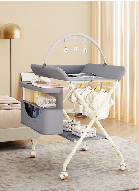 Foldable Baby Changing Table With Wheels Changing Station for Infant Diaper Changing Table Mobile Nursery Organizer for Newborn Essentials (Grey)