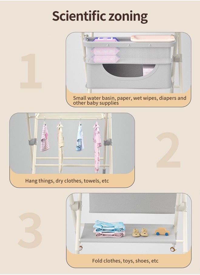 Foldable Baby Changing Table With Wheels Changing Station for Infant Diaper Changing Table Mobile Nursery Organizer for Newborn Essentials (Grey)