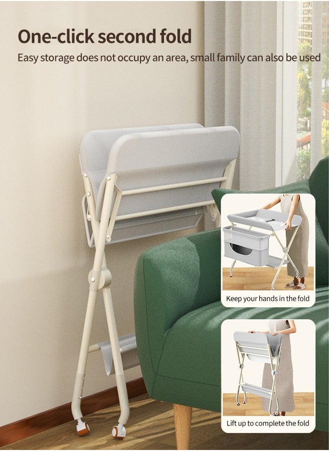 Foldable Baby Changing Table With Wheels Changing Station for Infant Diaper Changing Table Mobile Nursery Organizer for Newborn Essentials (Grey)