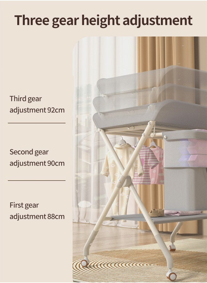 Foldable Baby Changing Table With Wheels Changing Station for Infant Diaper Changing Table Mobile Nursery Organizer for Newborn Essentials (Grey)