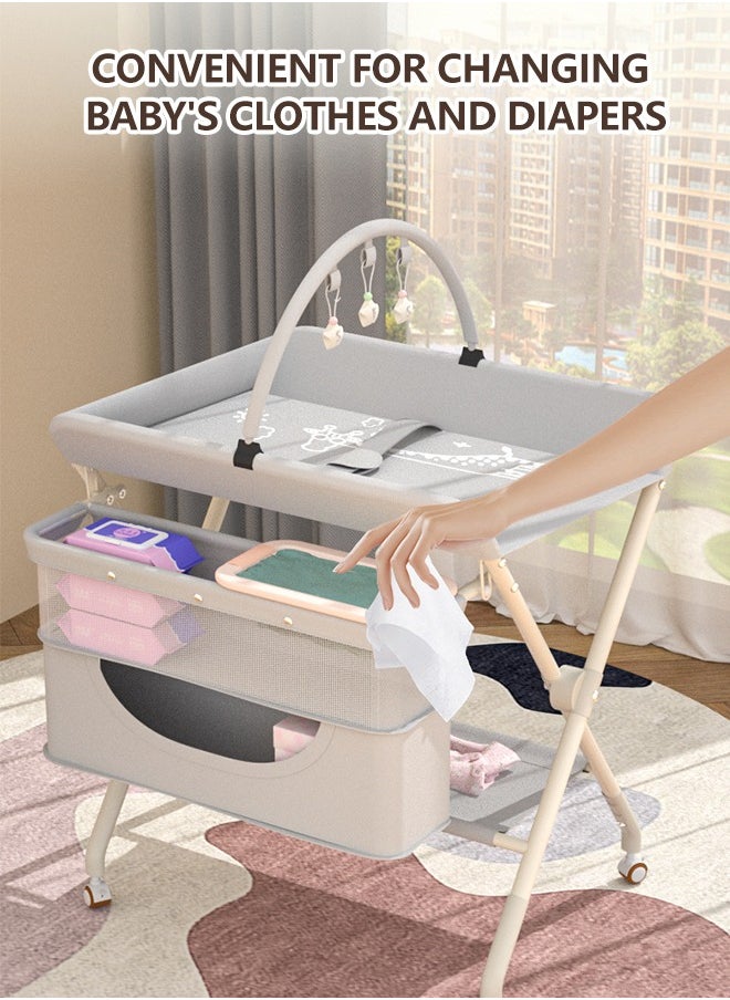 Foldable Baby Changing Table With Wheels Changing Station for Infant Diaper Changing Table Mobile Nursery Organizer for Newborn Essentials (Grey)