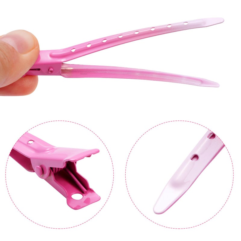 Bantoye 24 Packs Duck Bill Clips, Bantoye 3.35 Inches Rustproof Metal Alligator Curl Clips with Holes for Hair Styling, Hair Coloring, GS Pink - Image 3