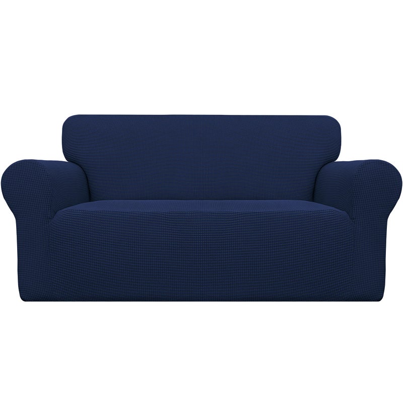 Easy-Going Stretch Oversized Loveseat Slipcover 1-Piece Sofa Cover Furniture Protector Couch Soft with Elastic Bottom for Kids Polyester Spandex Jacquard Fabric Small Checks Navy - Image 1