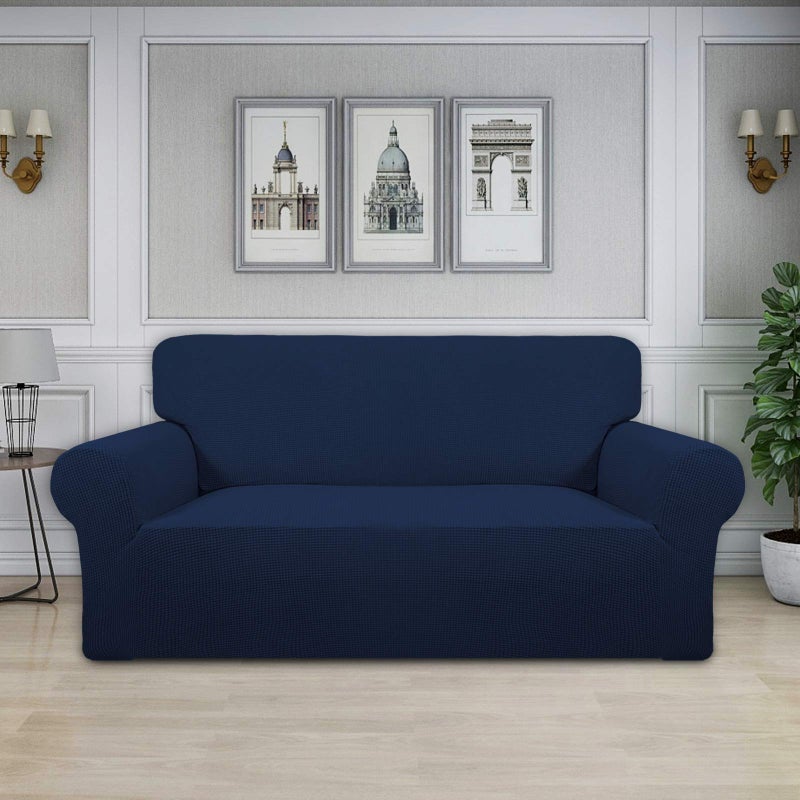 Easy-Going Stretch Oversized Loveseat Slipcover 1-Piece Sofa Cover Furniture Protector Couch Soft with Elastic Bottom for Kids Polyester Spandex Jacquard Fabric Small Checks Navy - Image 2