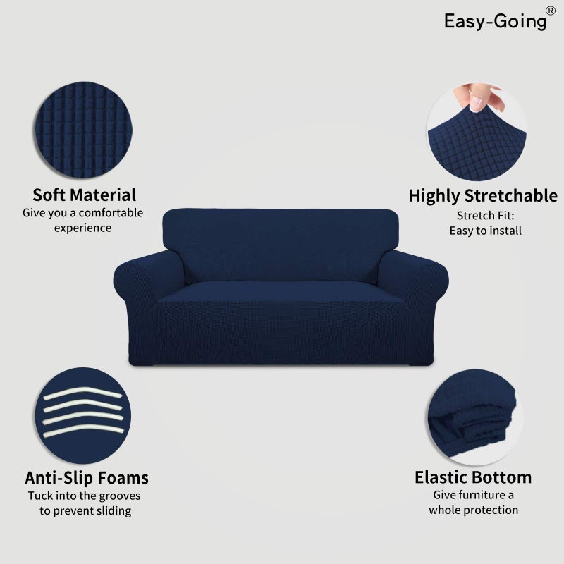 Easy-Going Stretch Oversized Loveseat Slipcover 1-Piece Sofa Cover Furniture Protector Couch Soft with Elastic Bottom for Kids Polyester Spandex Jacquard Fabric Small Checks Navy - Image 3