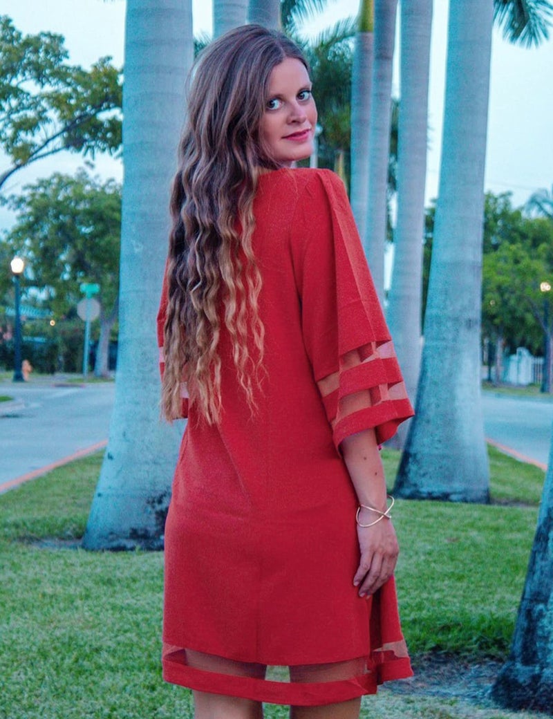 LookbookStore Red Dresses for Women Valentine's Day Dress True Red Elegant Dress for Valentines Day 2026 Casual Summer Wedding Guest Red Dress Women Bell Sleeve Tunic Shift Short Dress Size L - Image 5