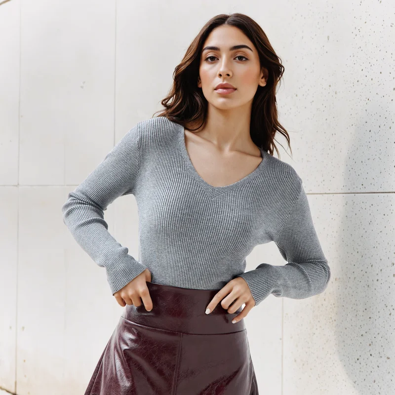 2Xtremz 2Xtremz Regular Fit Ribbed V-neck Tricot Sweater