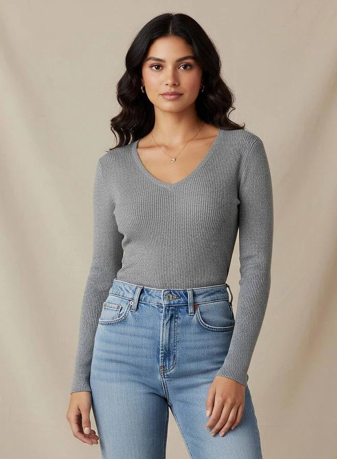 2Xtremz 2Xtremz Regular Fit Ribbed V-neck Tricot Sweater