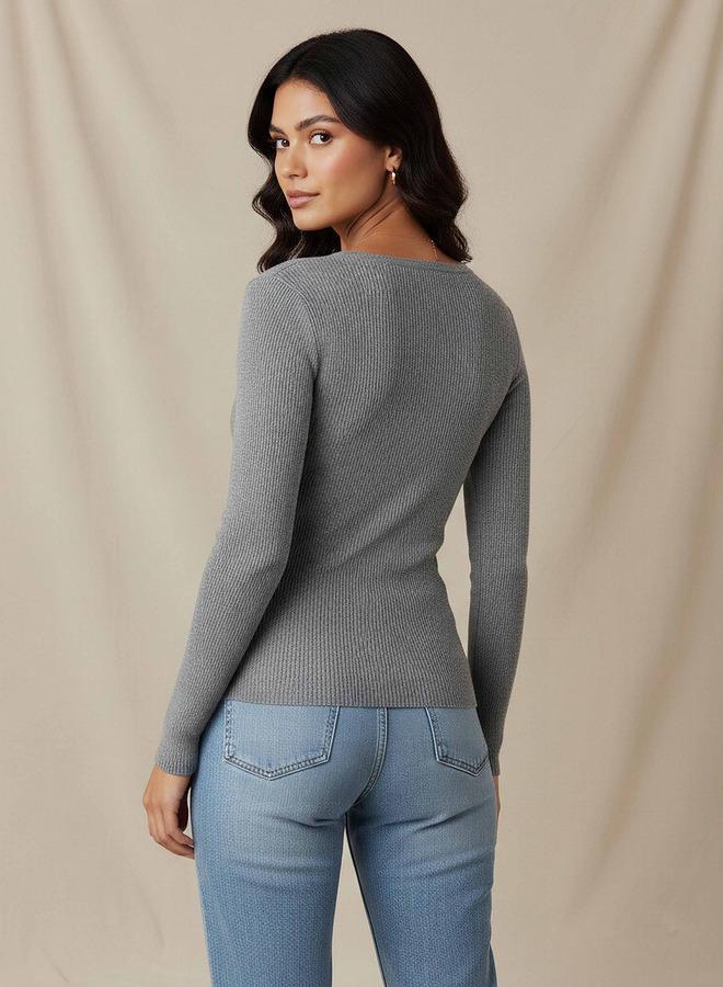 2Xtremz Regular Fit Ribbed V-neck Tricot Sweater - Image 3