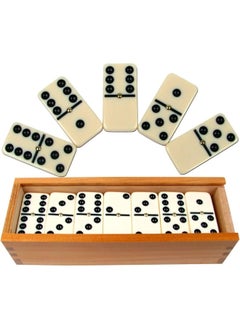 Dominoes Set- 28 Piece Double-Six Ivory Domino Tiles Set, Classic Numbers Table Game with Wooden Carrying/Storage Case (2-4 Players)