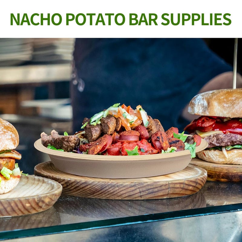 AICHEF 28 oz Oval Paper Bowls 100 Pack Disposable Chi-potle Style Oval Bowls for Burrito Roll, Nacho, Baked Potato, Taco Salads, Nacho Potato Bar Supplies - Image 5