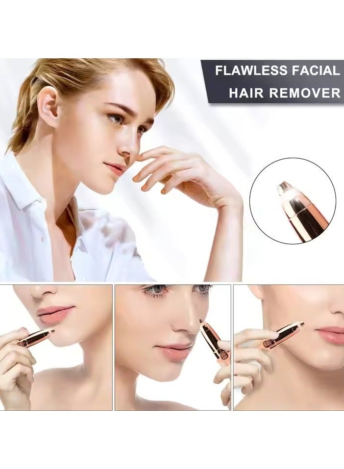 VIO 2 in 1 Facial Women Hair Remover Eyebrow Trimmer Rechargeable Painless Precision Lipstick Style Razor Trimmer for Facial Body Hair Shaver for Lips Nose Chin Face with LED Light - Image 5