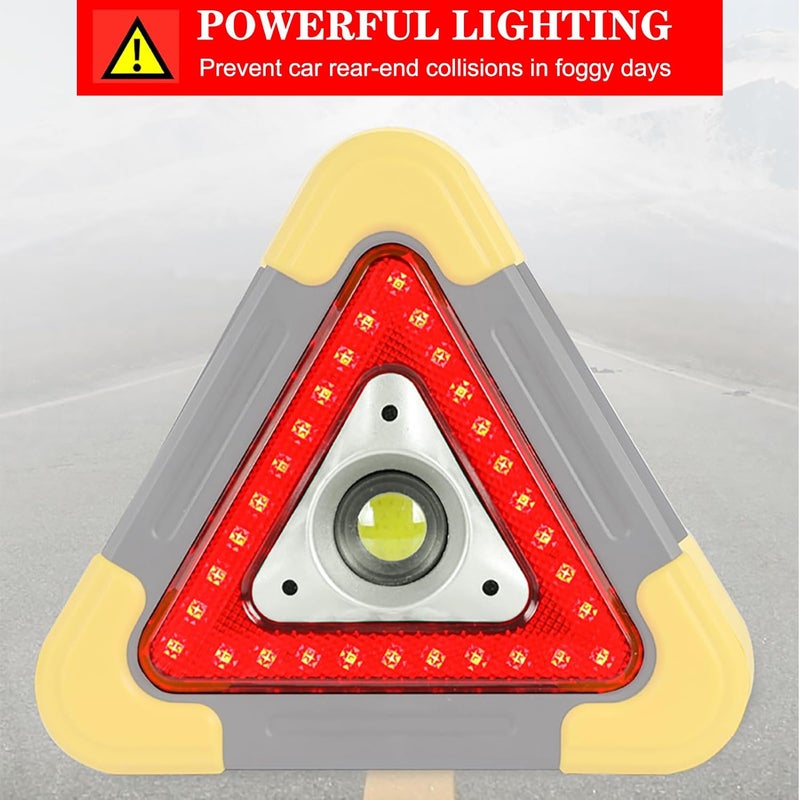Fdit Safety Triangle Warning Light, Red LED Lights & COB Working Light Multiple Signals Waterproof Flood Lights for Car Roadside Emergency, 2000mA Rechargeable & Waterproof - Image 4