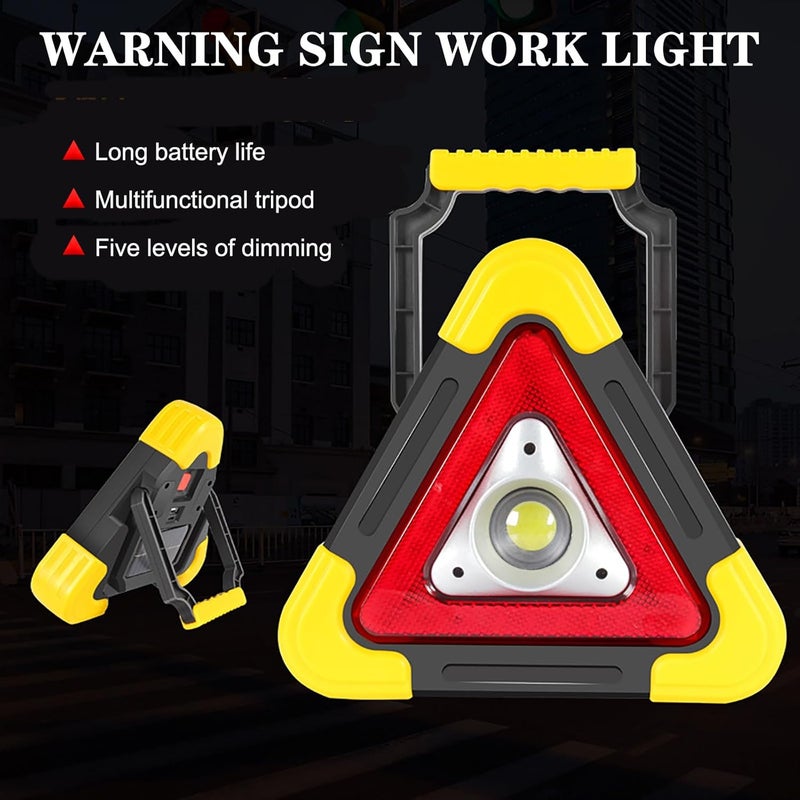 Fdit Safety Triangle Warning Light, Red LED Lights & COB Working Light Multiple Signals Waterproof Flood Lights for Car Roadside Emergency, 2000mA Rechargeable & Waterproof - Image 2
